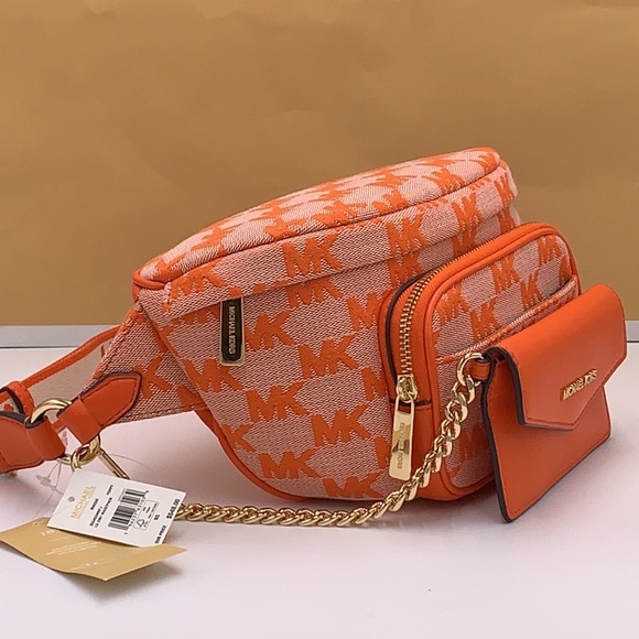 MICHAEL KORS Maisie Large Logo 2-in-1 Sling Waist Fanny Pack Crossbody Poppy NWT - Picture 7 of 16